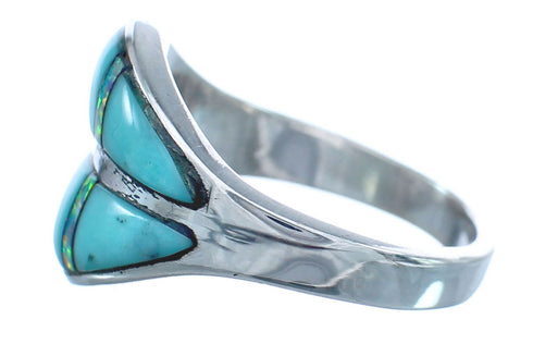 Turquoise and Opal Sterling Silver Ring Size 8-3/4 KX120964
